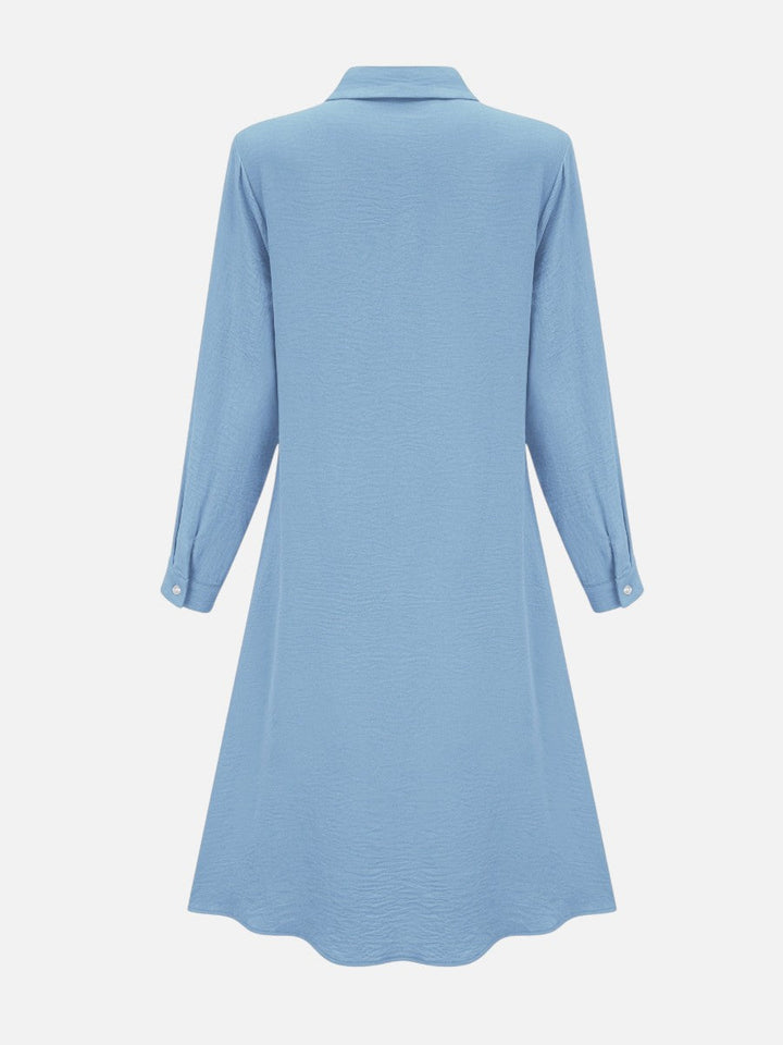 Women's Button Front Midi Shirt Dress – Relaxed Flattering Fit in Sky Blue | Invictora.com