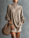 Women's Dress – Faux Suede Roll-Neck Long-Sleeve