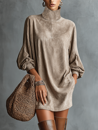 Women's Dress – Faux Suede Roll-Neck Long-Sleeve