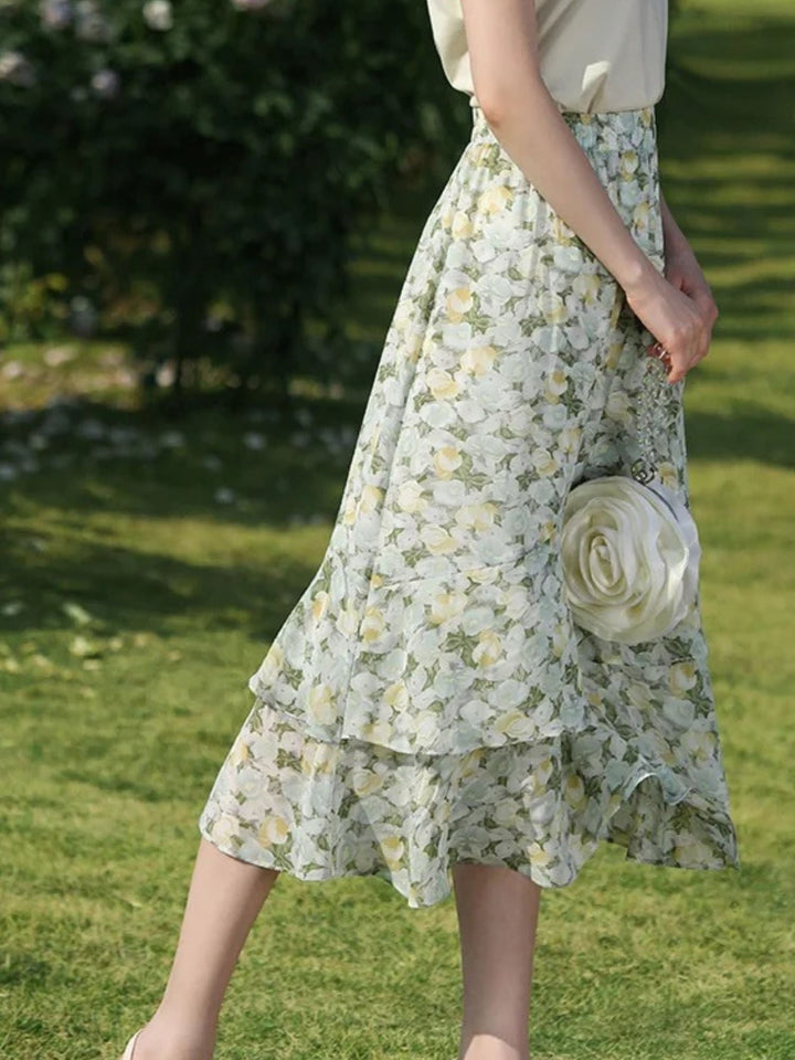 Women's Floral Chiffon Midi Skirt | Invictora.com