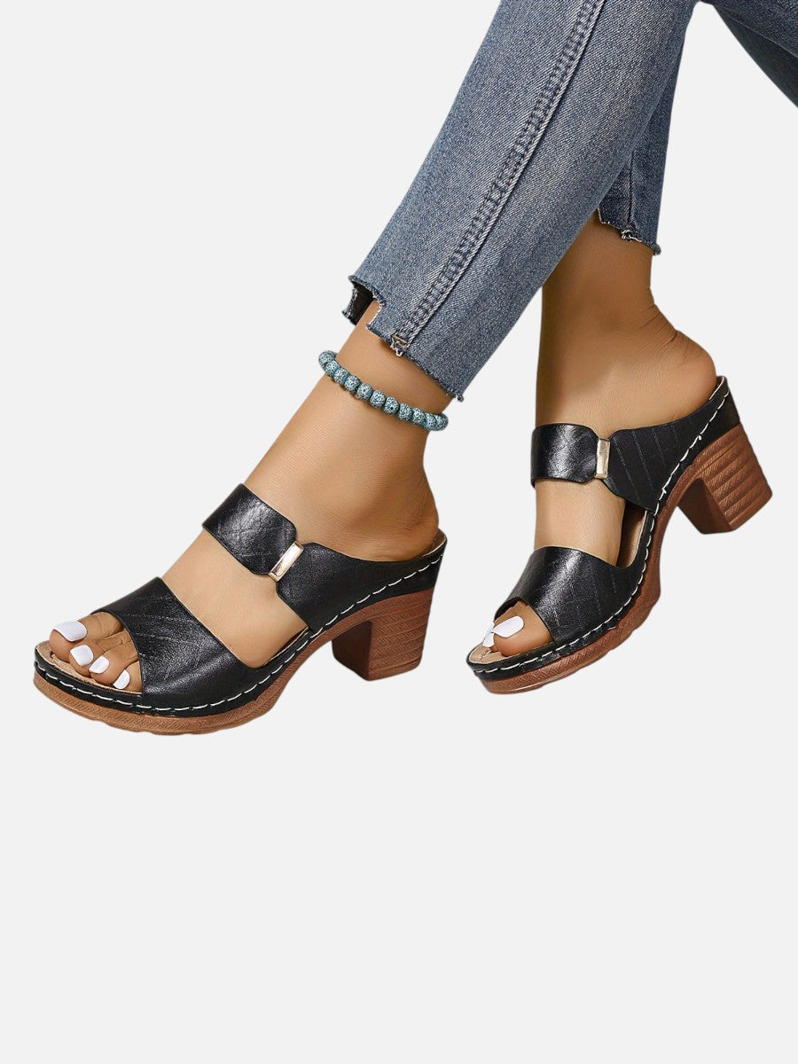 Women's Comfort Block Heel Sandals – Quilted Leather Look in Wine Red | Invictora.com