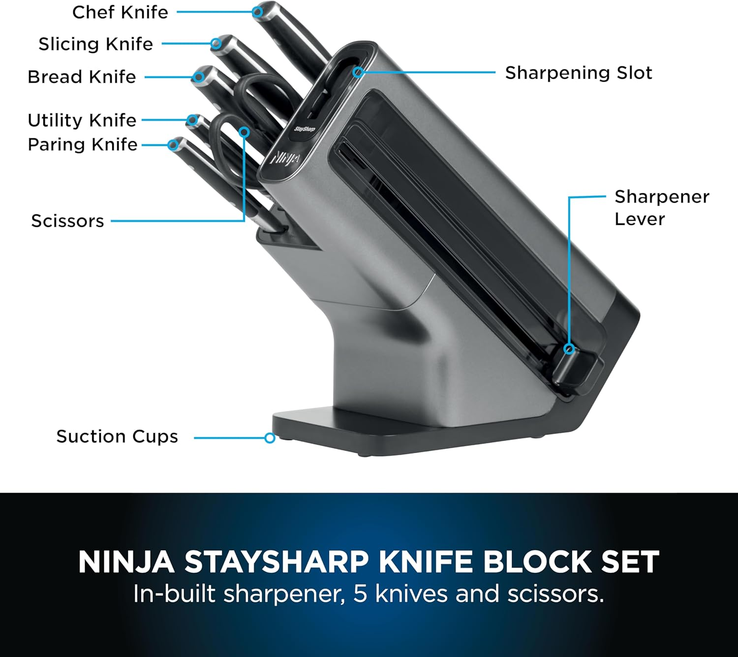 Ninja Foodi StaySharp Knife Block with Integrated Sharpener