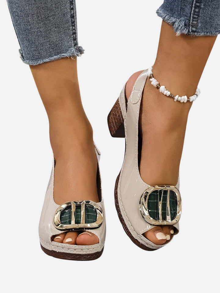 Women's Comfort Strap Heels – Glossy Leather Look Style in White | Invictora.com