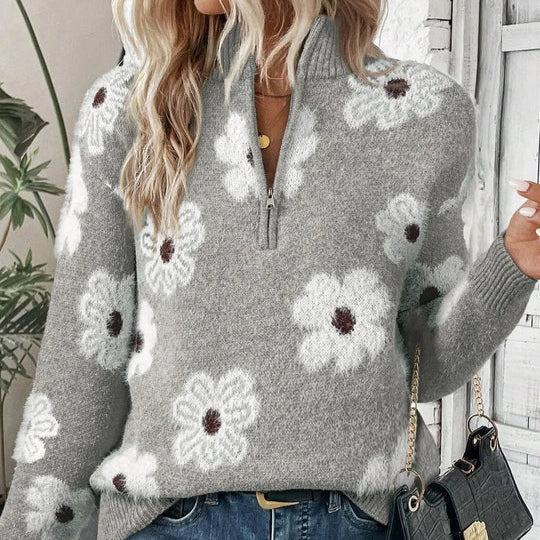 Women's Jumper – Daisy Floral Collared Half-Zip Knit