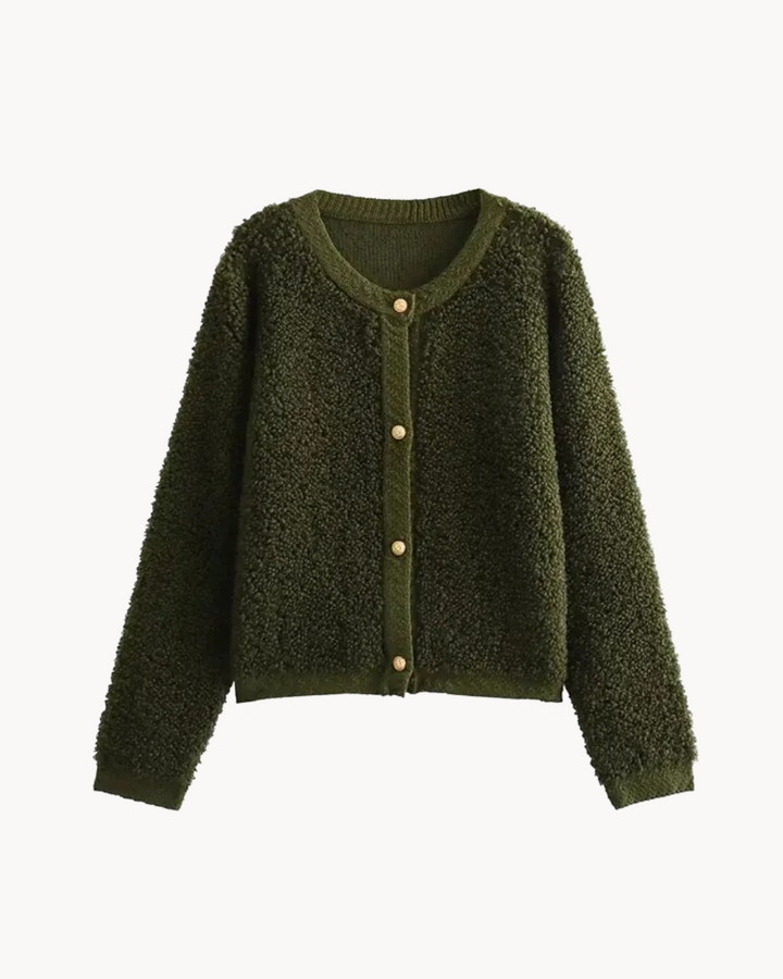 Women's Waist-Length Round-Neck Cardigan with Retro Buttons