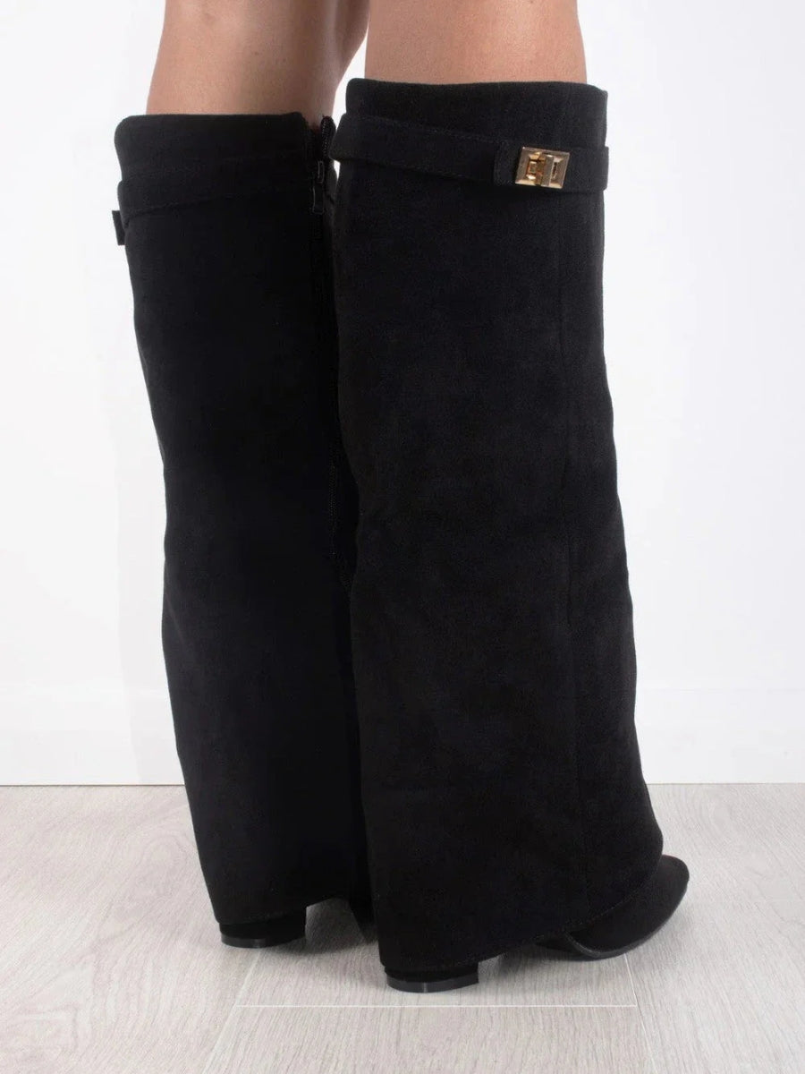 Women's Suede Fold-Over Boots - Golden Detail product image | Invictora.com