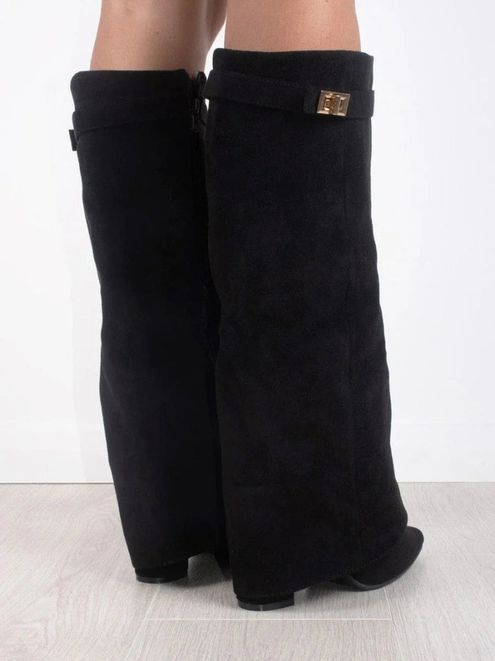Women's Suede Fold-Over Boots - Golden Detail product image | Invictora.com
