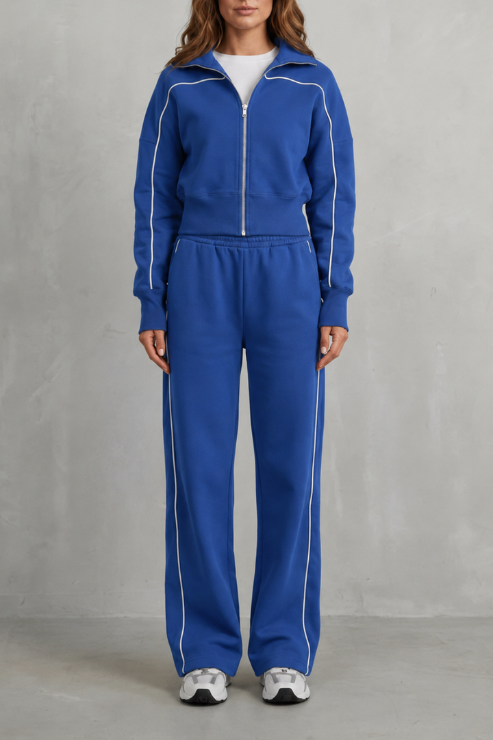 Women's Piped Zip-Up Cardigan & Wide-Leg Knit Co-ord