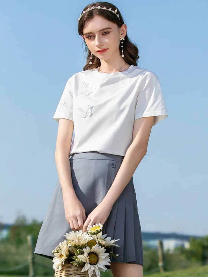 Women's Summer T-Shirt with Butterfly Embroidery | Invictora.com