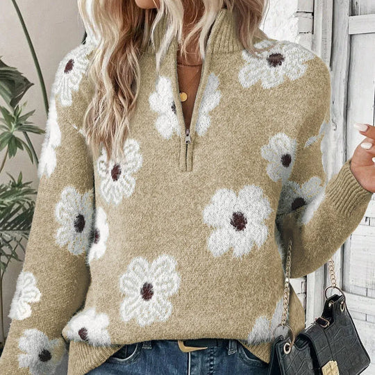 Women's Jumper – Daisy Floral Collared Half-Zip Knit