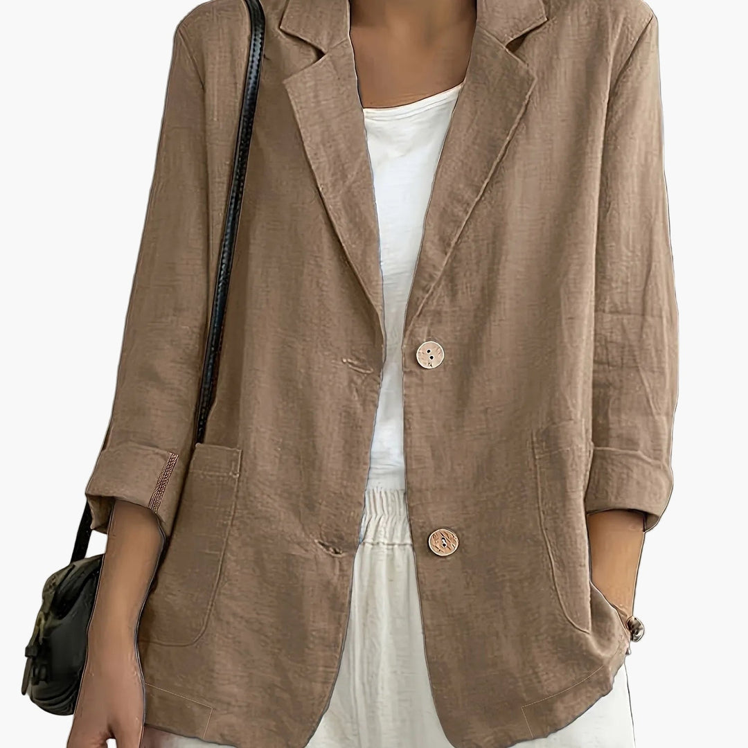 Women's Nadia – Classic Linen Blazer With Pockets For Smart Casual Wear in Army Green | Invictora.com