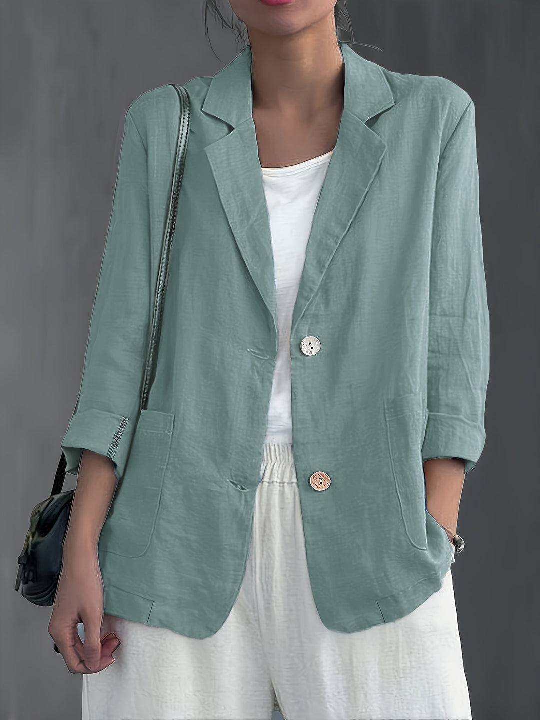 Women's Nadia – Classic Linen Blazer With Pockets For Smart Casual Wear in Navy | Invictora.com