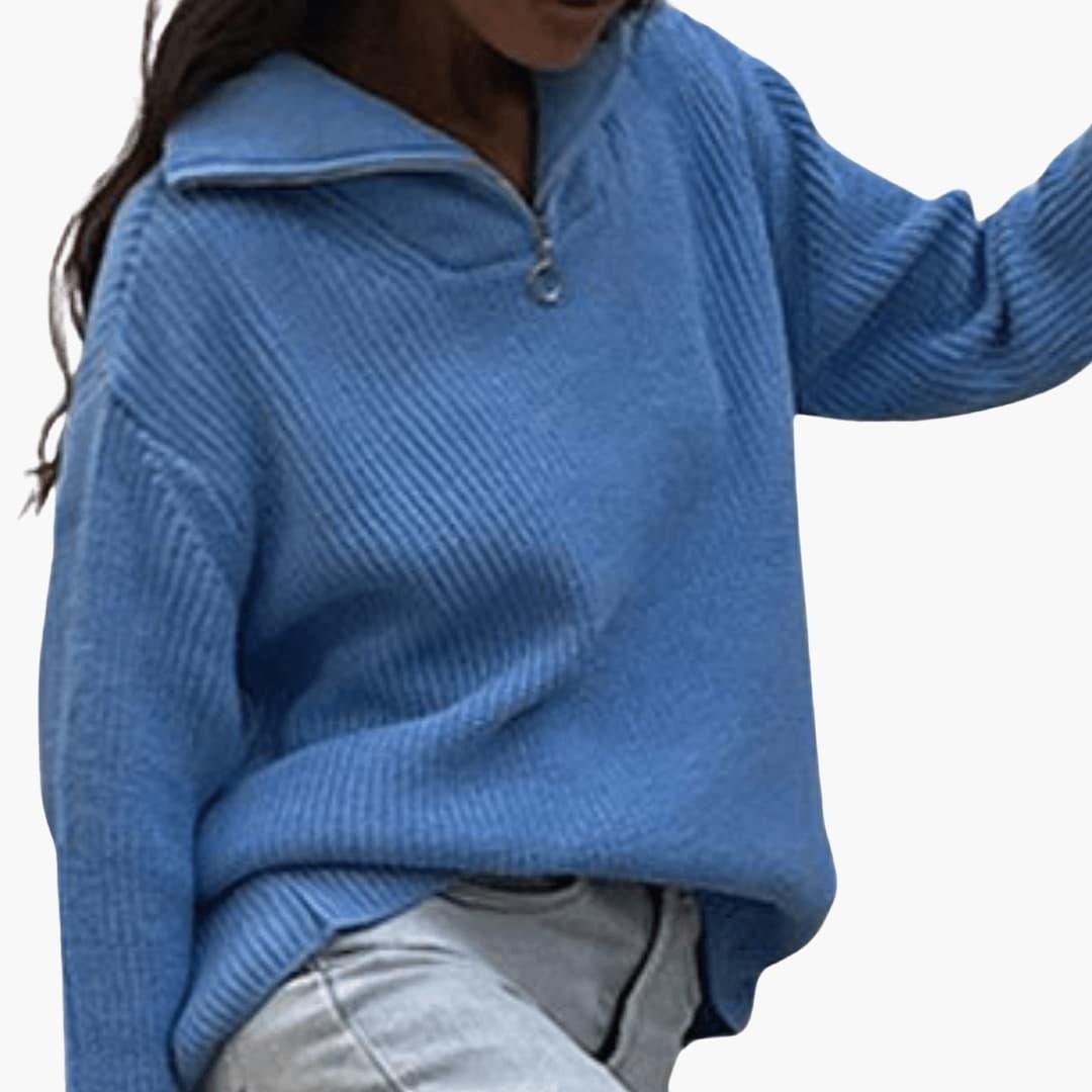 Women's Jumper – Chunky Ribbed Funnel-Neck Half-Zip