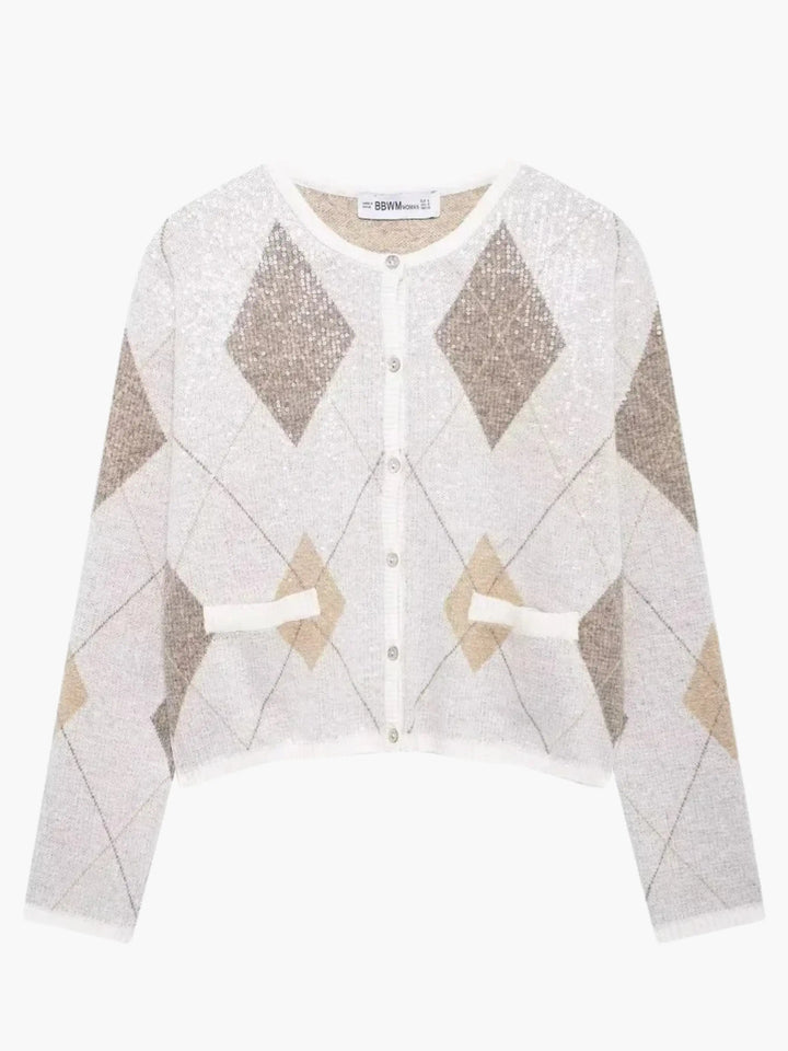 Women's Cardigan – Cropped Argyle Knit