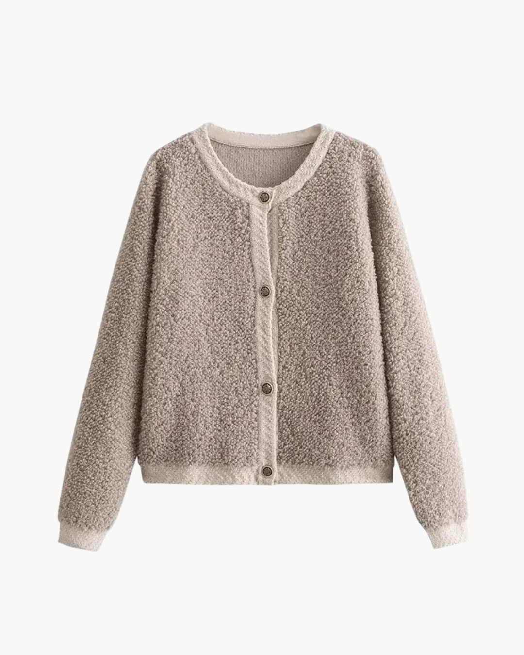 Women's Waist-Length Round-Neck Cardigan with Retro Buttons