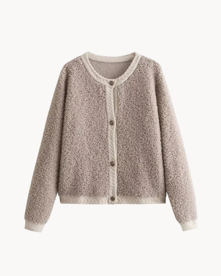Women's Waist-Length Round-Neck Cardigan with Retro Buttons