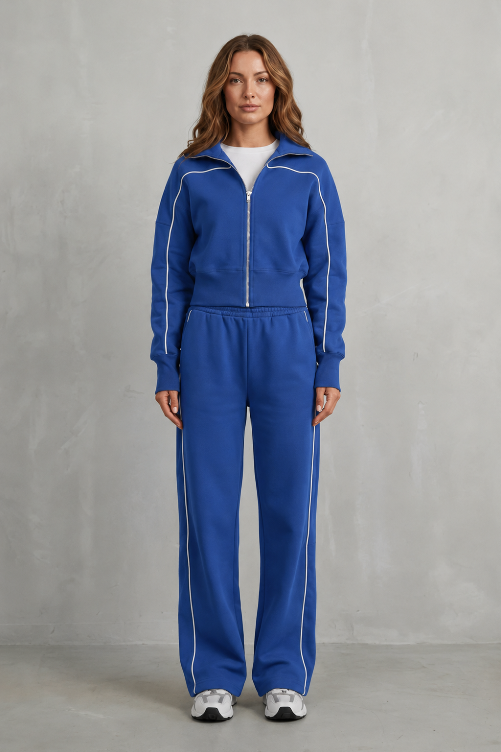Women's Piped Zip-Up Cardigan & Wide-Leg Knit Co-ord
