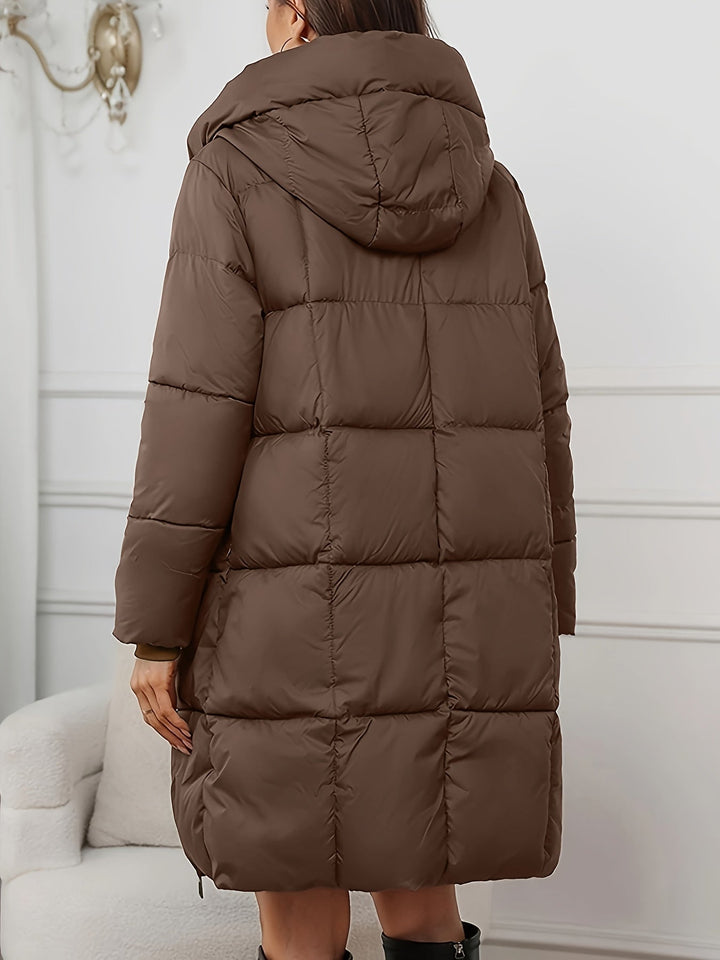 Longline Hooded Puffer Coat with Full-Zip Front