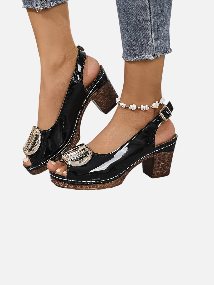 Women's Comfort Strap Heels – Glossy Leather Look Style in White | Invictora.com