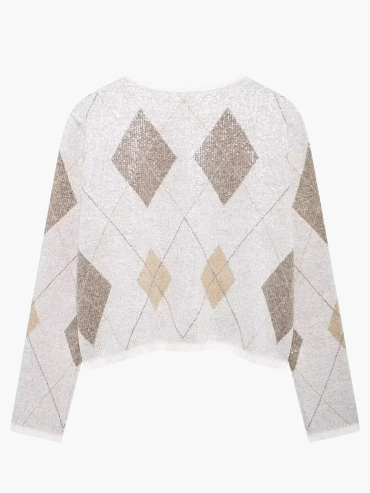 Women's Cardigan – Cropped Argyle Knit