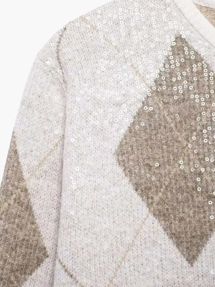 Women's Cardigan – Cropped Argyle Knit