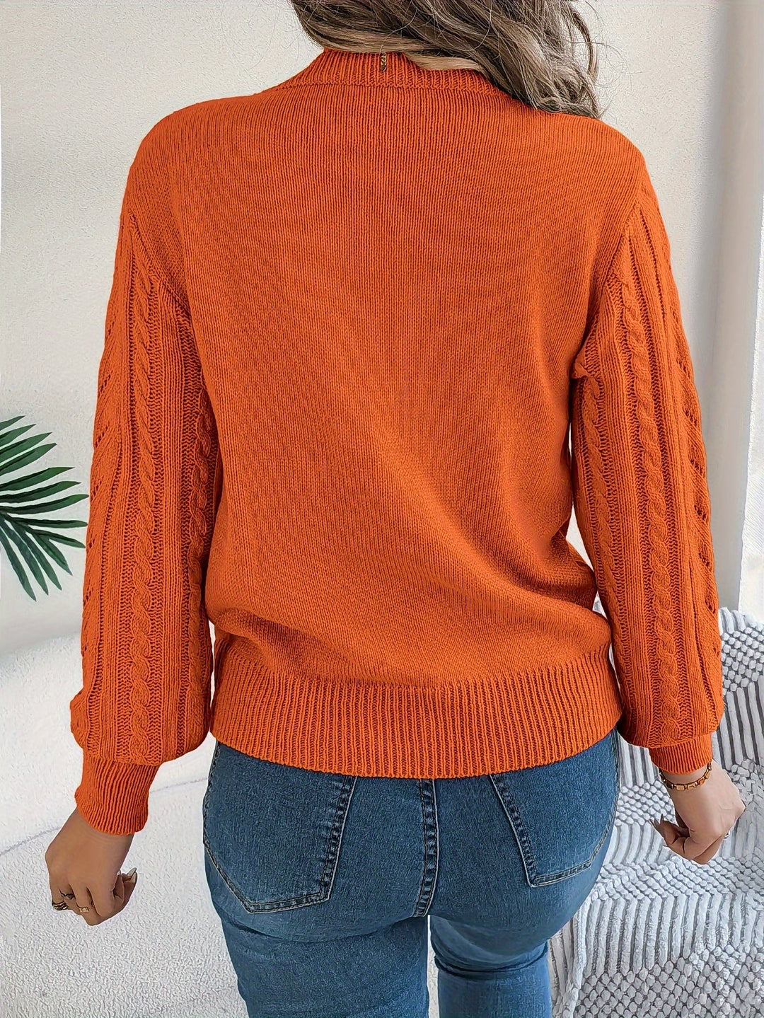 Women's Jumper – Textured Openwork Crew Neck Knit