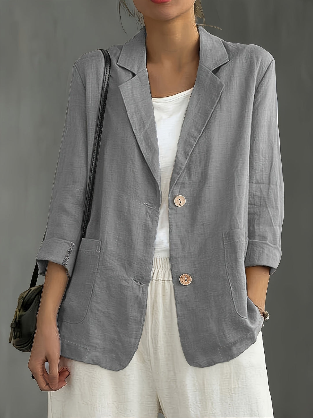 Women's Nadia – Classic Linen Blazer With Pockets For Smart Casual Wear in Army Green | Invictora.com