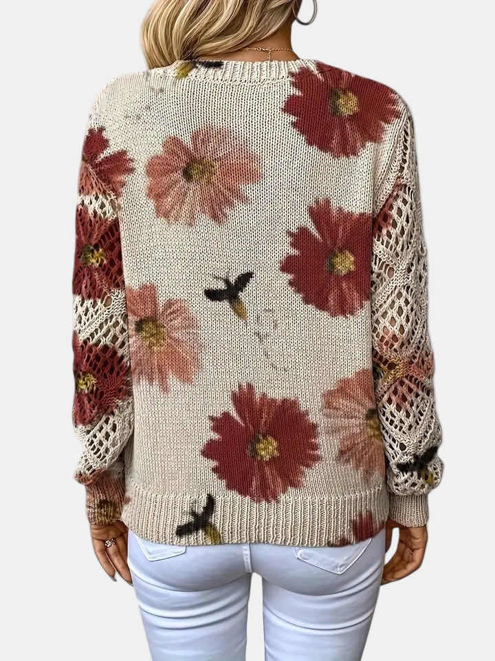 Women's Jumper – Floral Knit V-Neck