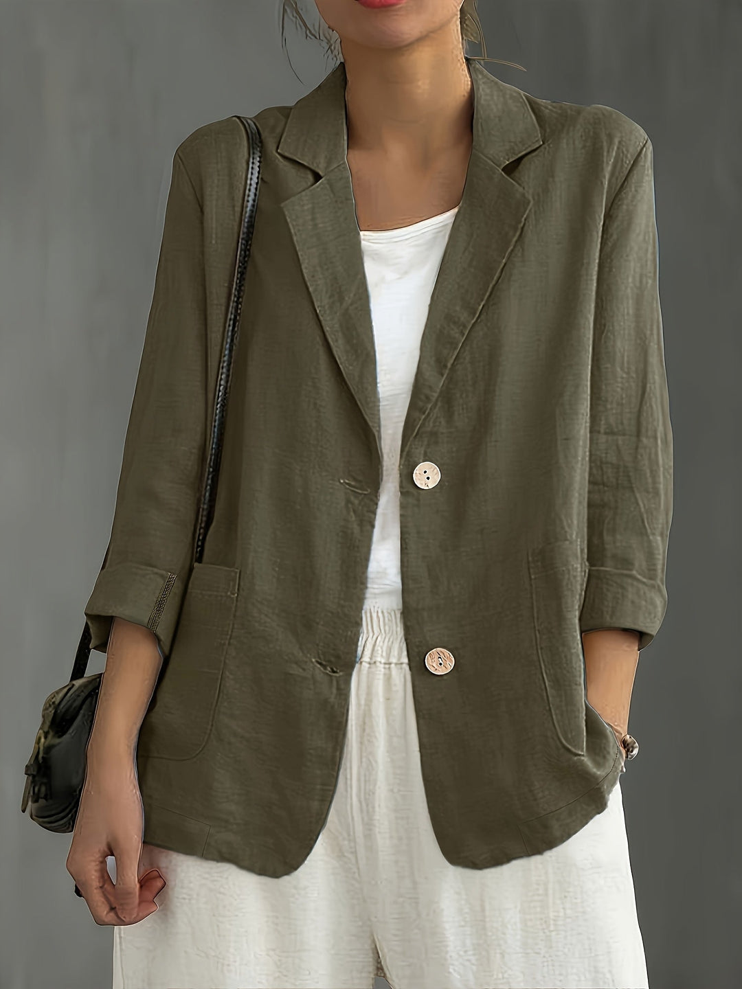 Women's Nadia – Classic Linen Blazer With Pockets For Smart Casual Wear in Navy | Invictora.com