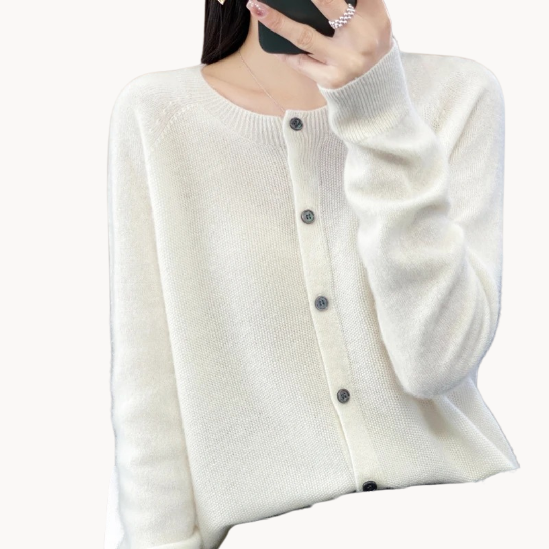 Women's Cropped Merino Wool Crew-Neck Cardigan