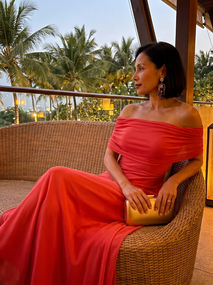 Women's Maxi Dress – Off-Shoulder Fitted