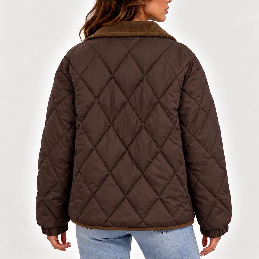 Women's Puffer Jacket – Quilted Corduroy Collar