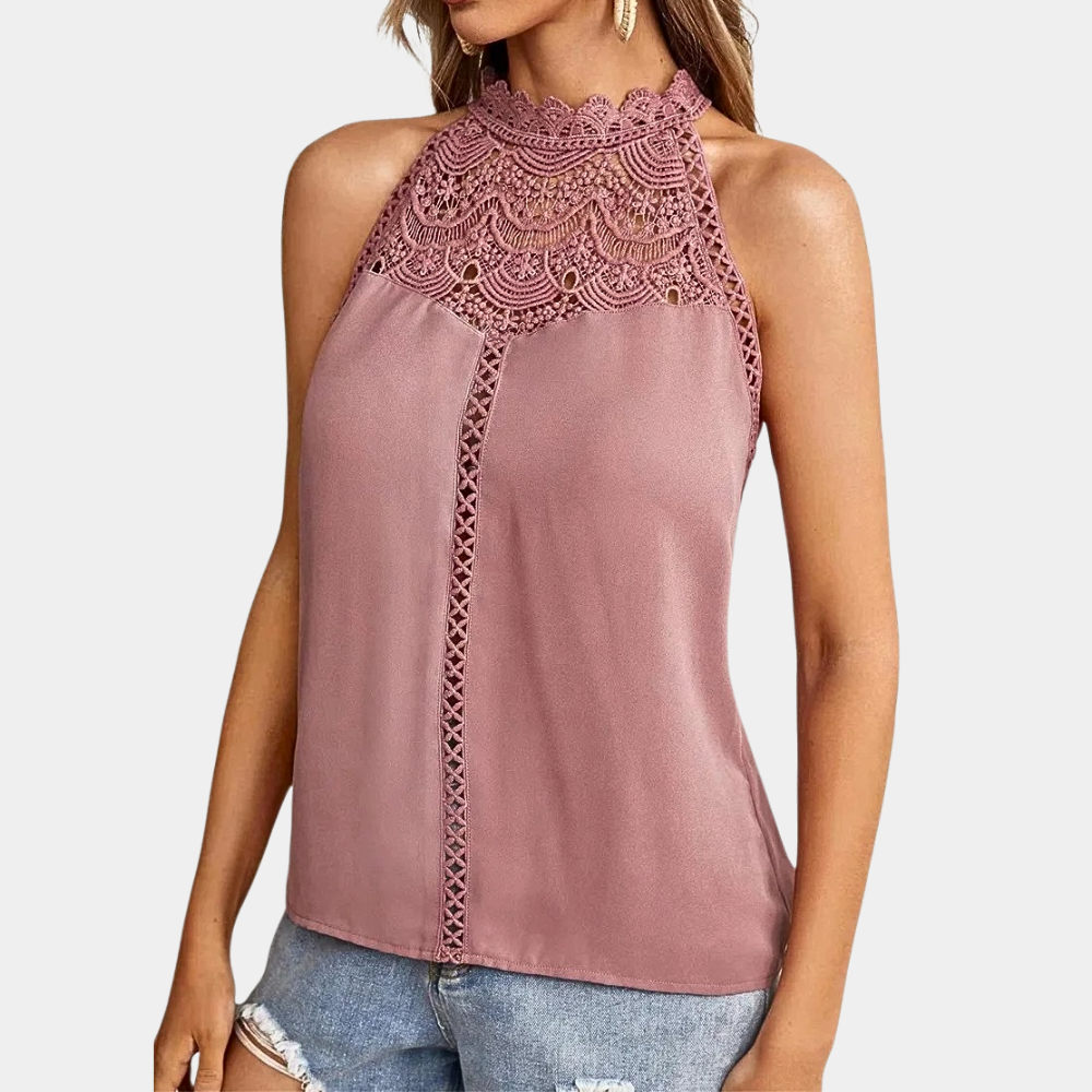 Women's Elowyn – Lace Mock-Neck Sleeveless Top in Pink | Invictora.com