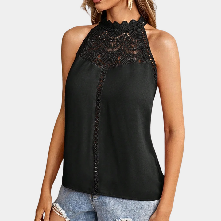 Women's Elowyn – Lace Mock-Neck Sleeveless Top in Pink | Invictora.com