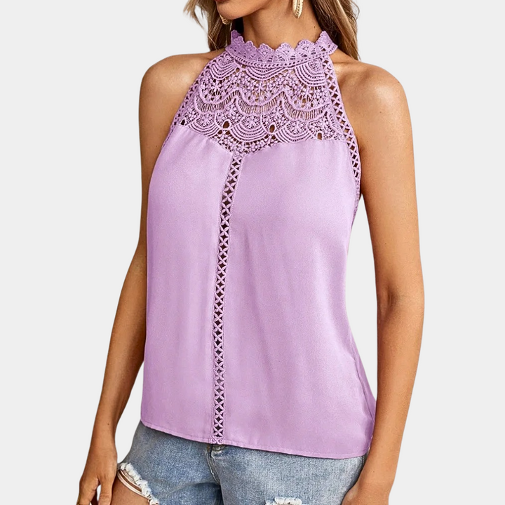 Women's Elowyn – Lace Mock-Neck Sleeveless Top in Pink | Invictora.com