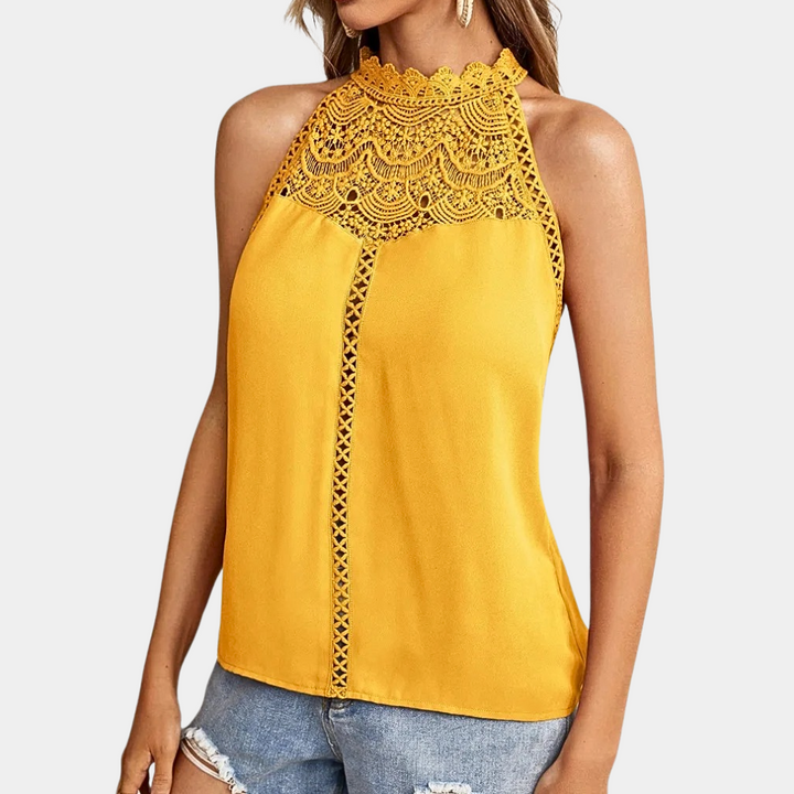 Women's Elowyn – Lace Mock-Neck Sleeveless Top in Pink | Invictora.com