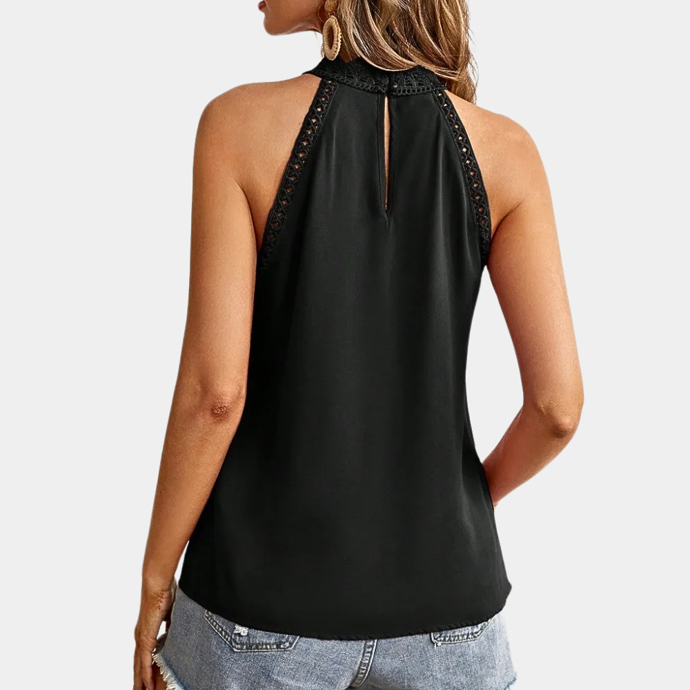Women's Elowyn – Lace Mock-Neck Sleeveless Top in Black | Invictora.com
