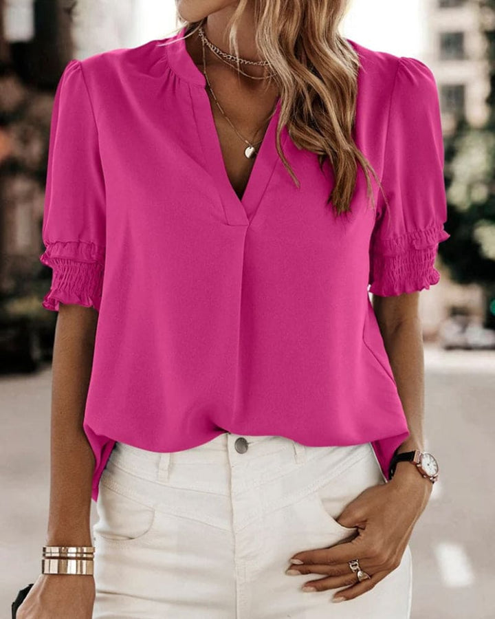Women's Roselle – Vibrant Puff Sleeve Blouse in Deep Pink | Invictora.com