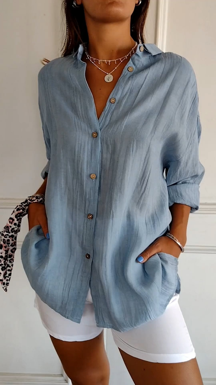 Women's Sabine Linen Shirt in Steel Blue | Invictora.com