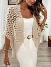 Women's Knit Cardigan – Beige Open Knit Wide Sleeves And Crochet Detail