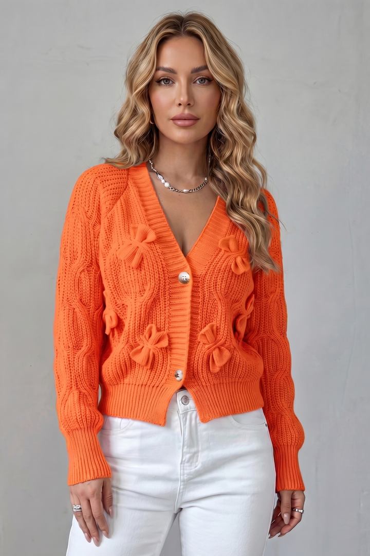 Women's Bow-Detail Button-Up Knit Cardigan
