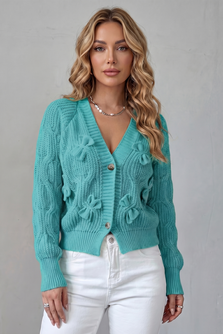 Women's Bow-Detail Button-Up Knit Cardigan