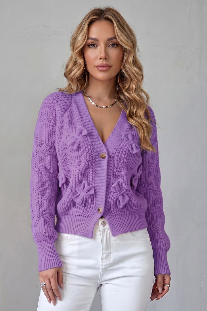 Women's Bow-Detail Button-Up Knit Cardigan