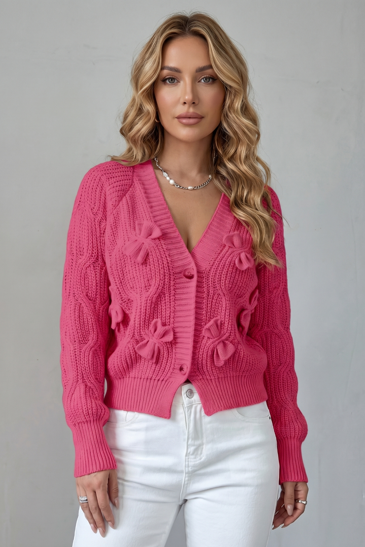 Women's Bow-Detail Button-Up Knit Cardigan