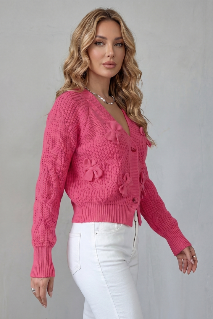 Women's Bow-Detail Button-Up Knit Cardigan