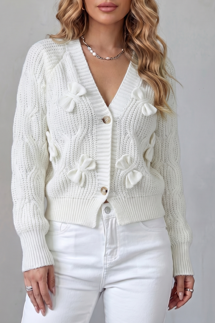 Women's Bow-Detail Button-Up Knit Cardigan