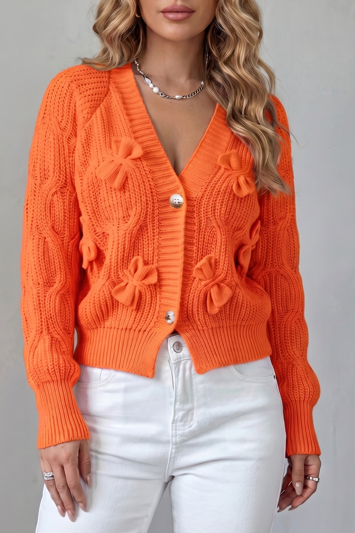 Women's Bow-Detail Button-Up Knit Cardigan