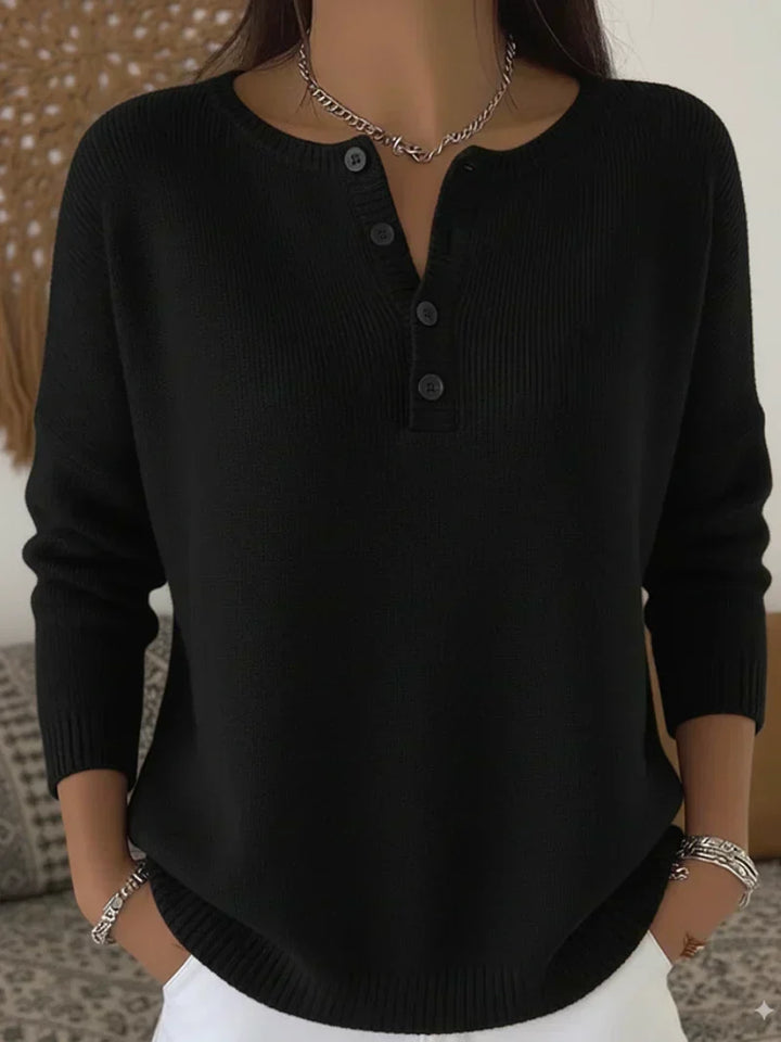 Women's Jumper – Ribbed Henley Button Drop-Shoulder Knit