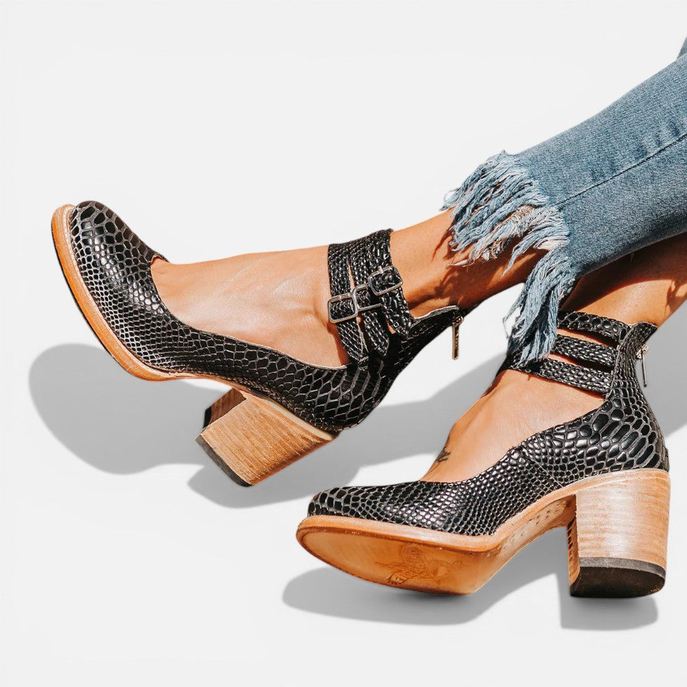 Women's Block Heel Ankle Boots – Buckle Strap Comfort in Light Brown | Invictora.com