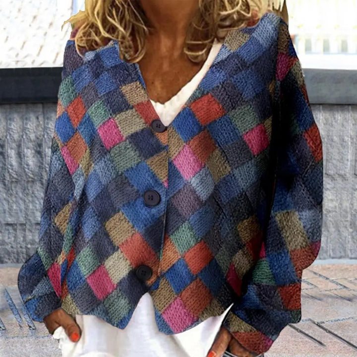 Women's V-Neck Zigzag-Knit Button-Up Cardigan